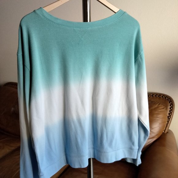 Splendid Ombre Teal/Blue Thermal Long Sleeves Lounge Thermal Sweatshirt … - Picture 1 of 9